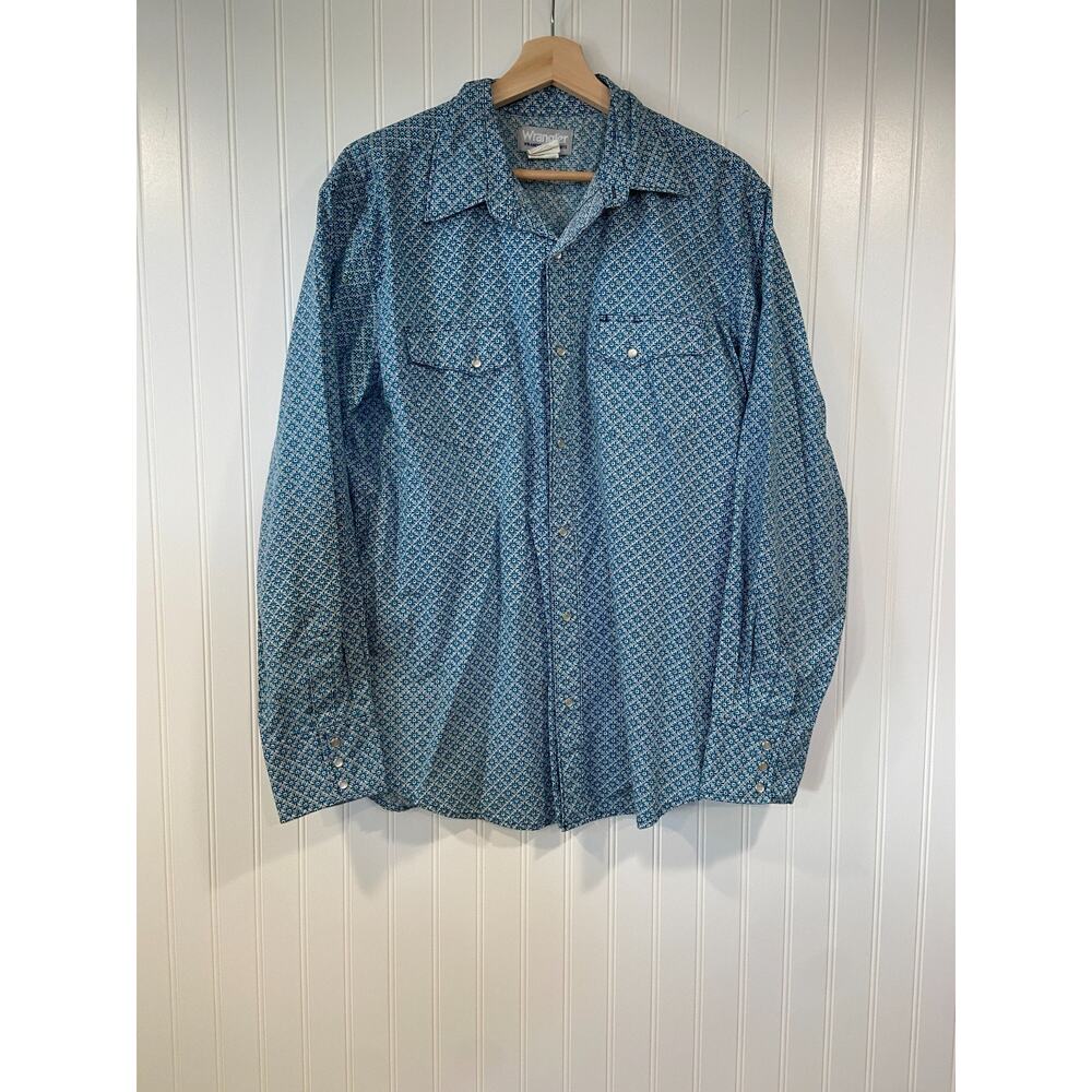 Wrangler Wrancher Button Up Long Sleeve Shirt Mens L Sleeve Shirt Pearl Buttons